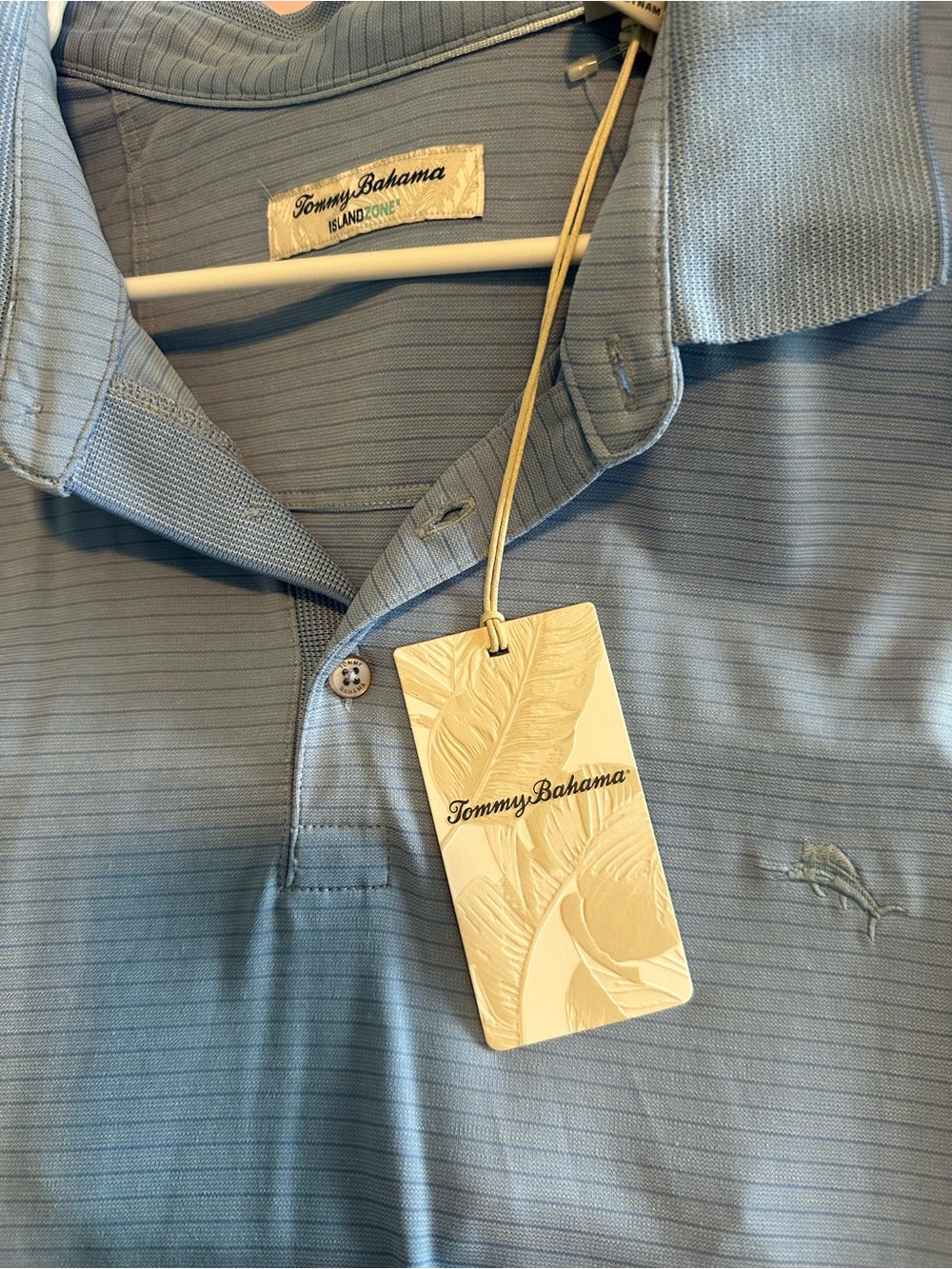 Tommy Bahama Men's Pale Blue Textured Polo - Picture 3 of 3